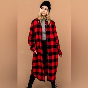 Buffalo Plaid Button Up Duster with Pockets Small